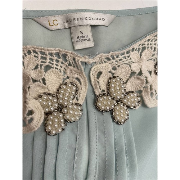 Lauren Conrad LC Mint Green Pearl Beaded Peter Pan Collar S Small Vintage - Picture 3 of 7